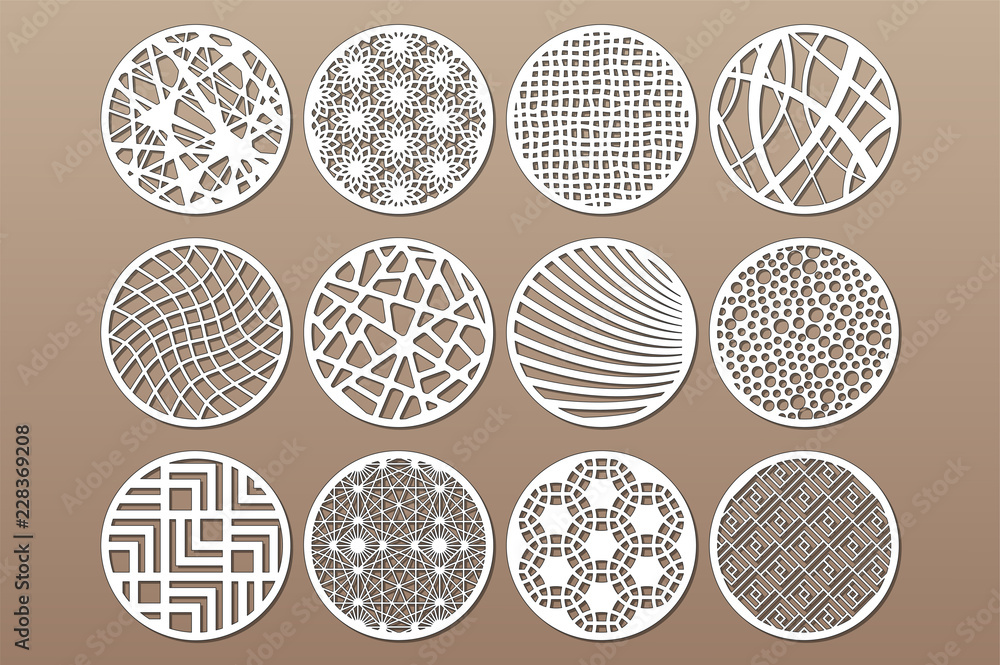 Round Pattern. Model Laser Set round template for cutting. Abstract line, geometric pattern. Laser ...