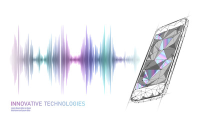 Wall Mural - sound recognition voice assistant low poly smartphone. wireframe mesh polygonal 3d render sound inno