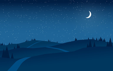 hills at night landscape flat design
