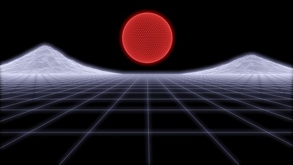 80s Retro Futurism wireframe Background 3d illustration render