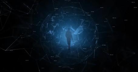 Wall Mural - businessman walks into artistic cyberspace sphere.