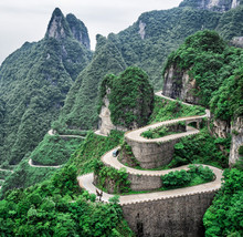 A View Of The Dangerous  99 Curves At The Tongtian Road To Tianmen Mountain, The Heaven's Gate At Zhangjiagie, Hunan Province, China, Asia