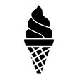 Simple, flat ice cream cone icon. Black silhouette. Isolated on white