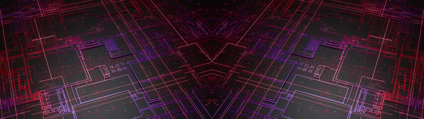 Wall Mural - digital electronic circuit board. abstract structure of many glowing lines and geometric elements. c