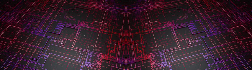 Wall Mural - digital electronic circuit board. abstract structure of many glowing lines and geometric elements. c