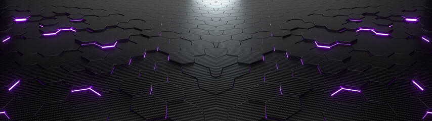 abstract hexagonal geometric ultra wide background. structure of lots of hexagons of carbon fiber wi