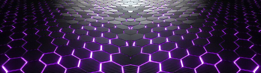 Wall Mural - abstract hexagonal geometric ultra wide background. structure of lots of hexagons of carbon fiber wi