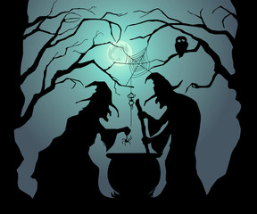 Happy Halloween. Witches brew a magic potion for Halloween.