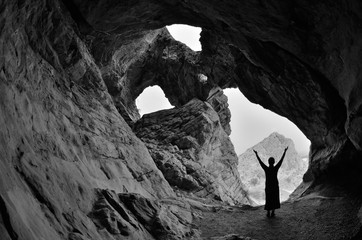 Praying to ancient gods.Holy mountain Suleiman-Too in Osh,Kirgyzstan,Fergana valley