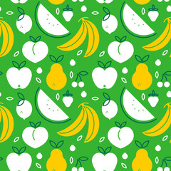 Wall Mural - Organic fruit food seamless pattern icons