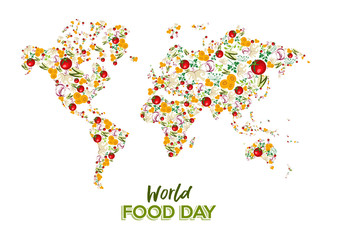 Wall Mural - Food Day greeting card of vegetable world map