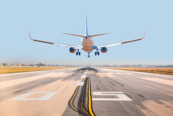 Passengers airplane landing to airport