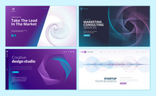 Set Of Web Page Design Templates With Abstract Background For Business, Marketing, Design Agency. Modern Vector Illustration Concepts For Website And Mobile Website Development. 