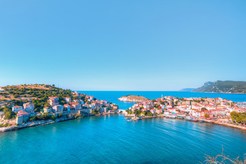 Beautiful cityscape on the mountains over Black-sea, Amasra. Amasra traditional Turkish architecture