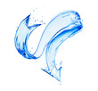 Curved arrow made of water splashes isolated on a white background.