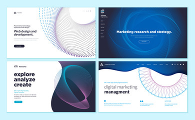 set of web page design templates with abstract background for marketing research and strategy, web d
