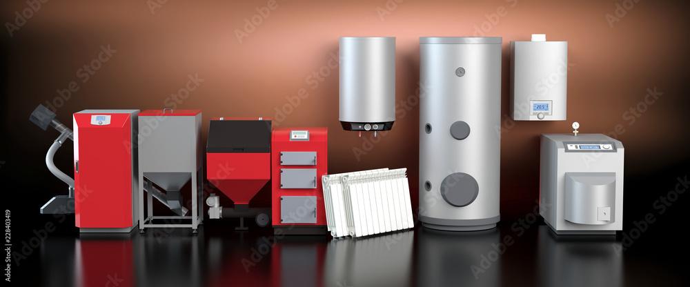 Heating system collection, red version - obrazy, fototapety, plakaty 