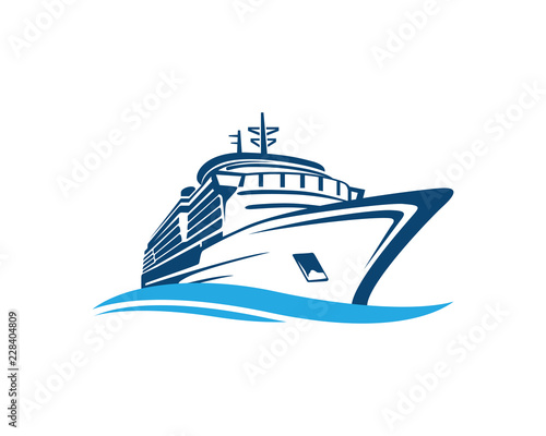 Fotomural Vector Blue Traveling with Cruise Ship and Wave in the Ocean Sea Sign Symbol Ico