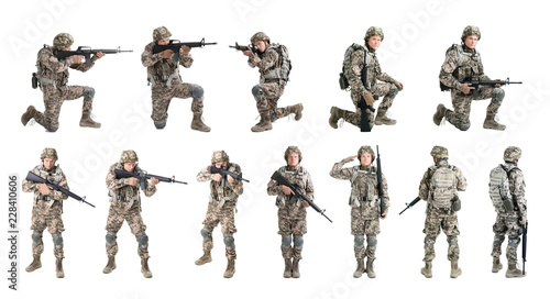 Cuadros en Lienzo Set with male soldier on white background. Military service