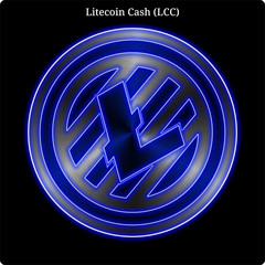 Wall Mural - Metal Litecoin Cash (LCC) coin witn blue neon glow.