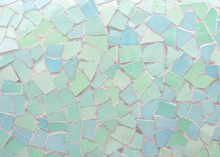 Broken Tiles Mosaic Seamless Pattern. Green And Blue The Tile Wall High Resolution Real Photo Or Brick Seamless And Texture Interior Background.