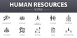 Human Resources simple concept icons set. Contains such icons as job interview, hr manager, outsourcing, resume and more, can be used for web, logo, UI/UX