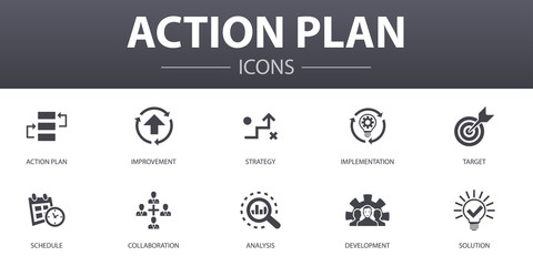 action plan simple concept icons set. contains such icons as improvement, strategy, implementation, 
