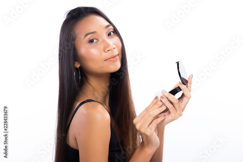 Fotografie, Obraz Asian Long straight black hair tan skin woman in Black dress