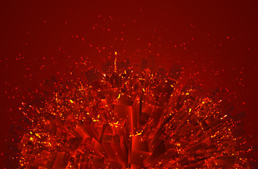 Wall Mural - vector abstract 3d crystal. a view of the roofs of the city, a large chaotic set of glass pendants.