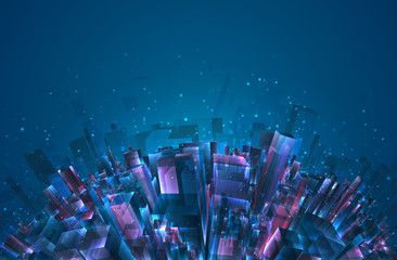 Wall Mural - vector abstract 3d crystal. a view of the roofs of the city, a large chaotic set of glass pendants.