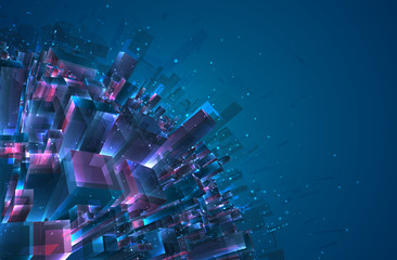 Wall Mural - vector abstract 3d crystal. a view of the roofs of the city, a large chaotic set of glass pendants.