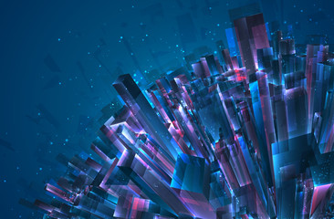 Wall Mural - vector abstract 3d crystal. a view of the roofs of the city, a large chaotic set of glass pendants.