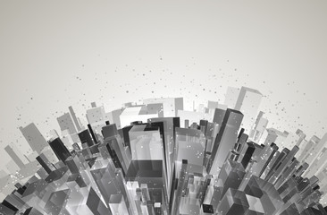 Wall Mural - vector abstract 3d crystal. a view of the roofs of the city, a large chaotic set of glass pendants.