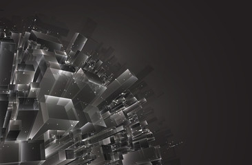 Wall Mural - vector abstract 3d crystal. a view of the roofs of the city, a large chaotic set of glass pendants.
