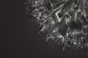 Wall Mural - vector abstract 3d crystal. a view of the roofs of the city, a large chaotic set of glass pendants.