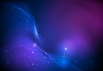 Vector illustration technology on blue background. Abstract internet network connection design for web site. Digital data, global communication, science and futuristic concept
