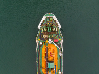 Wall Mural - Aerial Top View of sea freight, Crude oil tanker lpg ngv at industrial estate Thailand / Crude Oil tanker to Port of Singapore - import export around in the world