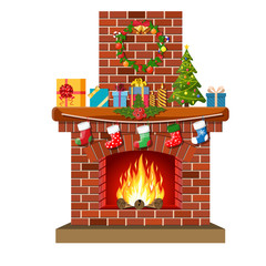 Christmas red brick classic fireplace