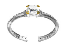 Beautiful Gold Bracelet With Diamonds, On White Background , 3D Illustration.