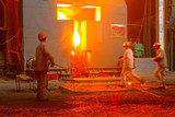 Fototapeta Morze - Technical staff check the quality of molten steel, in a iron and steel co., China