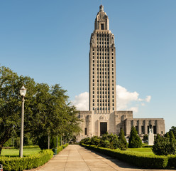 Wall Mural - Blue Skies on the Sidewalk Leading to State Capital Building Baton Rouge Louisiana