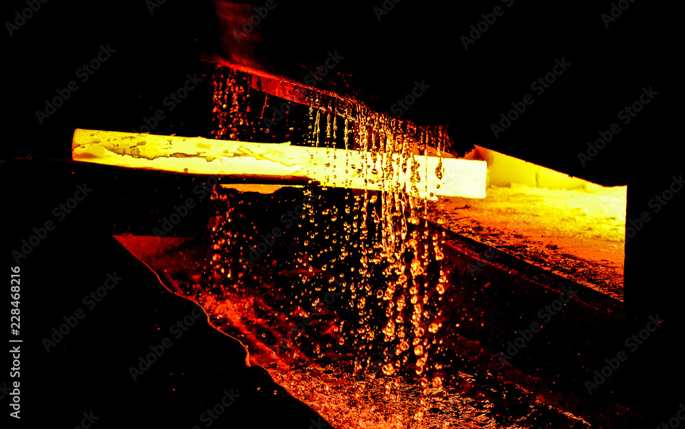 Blast furnace smelting liquid steel in steel mills. Metallurgical plant ...