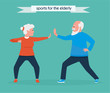 happy senior couple jogging together in the park. Vector illustration. Healthy lifestyle concept. Active sport concept. Cartoon flat style illustration