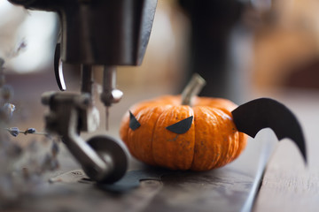 Poster - Fairy tale of Pumpkin with wings carved for the holiday of halloween