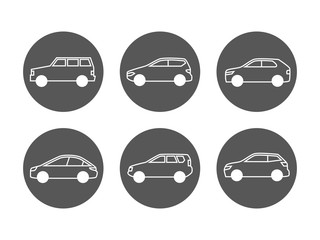 Sticker - Cars line icons vector set. Side view auto icons illustration isolated on white