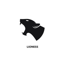 Lioness Head Black Icon. Vector Illustration.