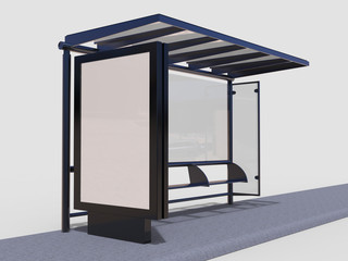 Wall Mural - blank white mock up of vertical light box in a bus stop. 3d render illustration.