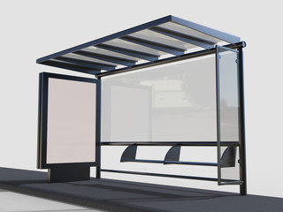 Wall Mural - blank white mock up of vertical light box in a bus stop. 3d render illustration.