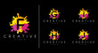 Letter logo set.  Letter design for company name - F, G, H, I, J.  Set of letter at colorful paint splash background.
