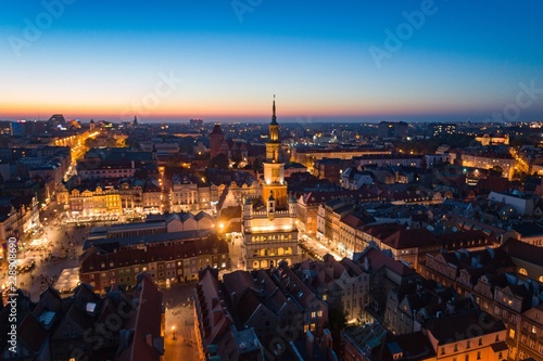 Aerial view on Poznan main square and old city at evening. © Daniel Jędzura